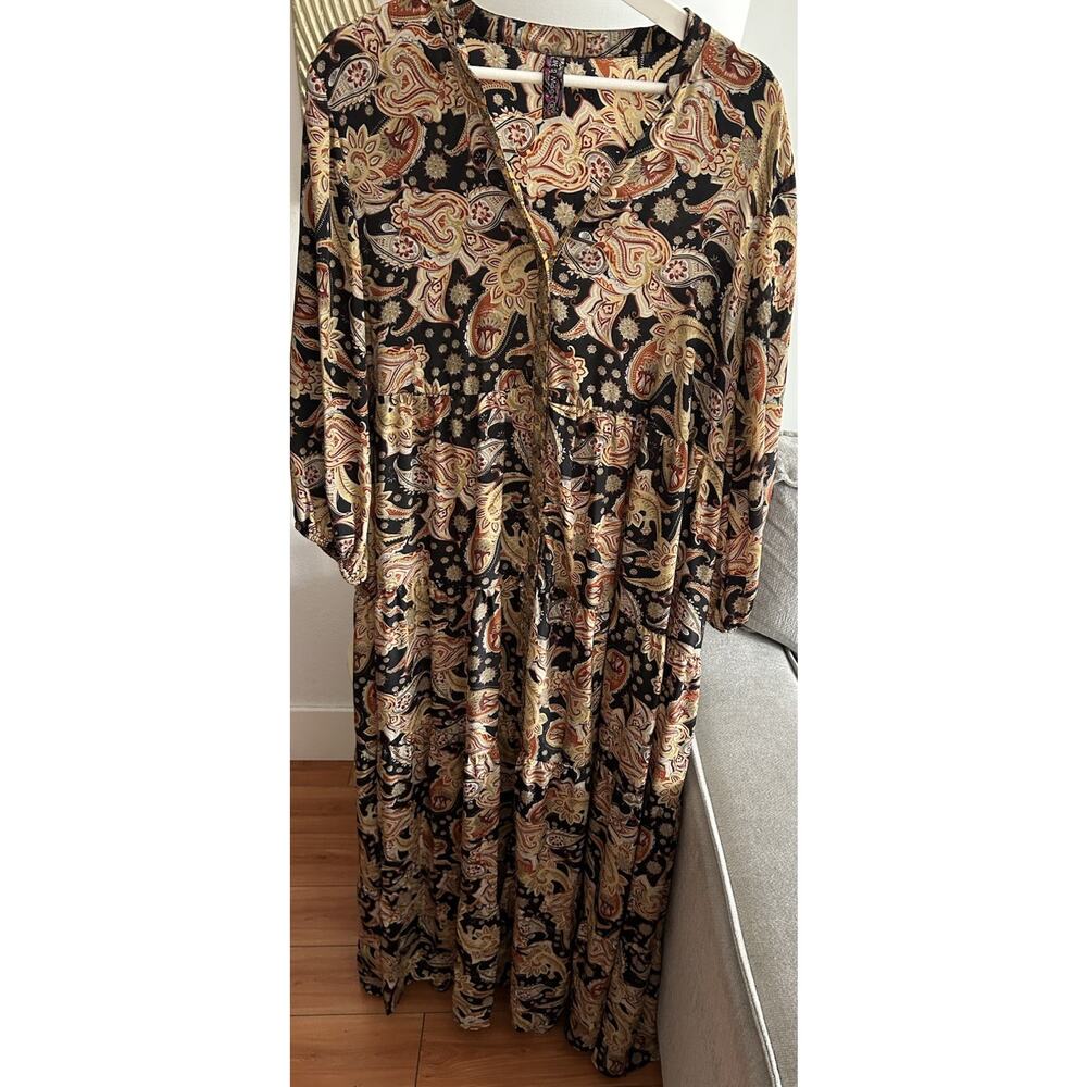Anthropologie Me 2 Magic Maxi Dress Boho Paisley Tiered Pheasant Buttons 3X